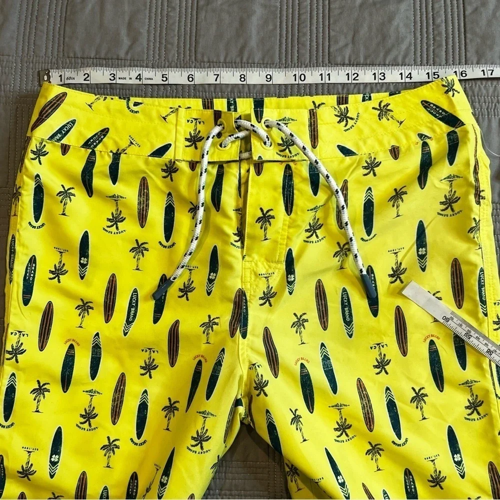NEW Lucky Brand Boardshorts Boys Size 20 Yellow Surfboard Print Beach Swim